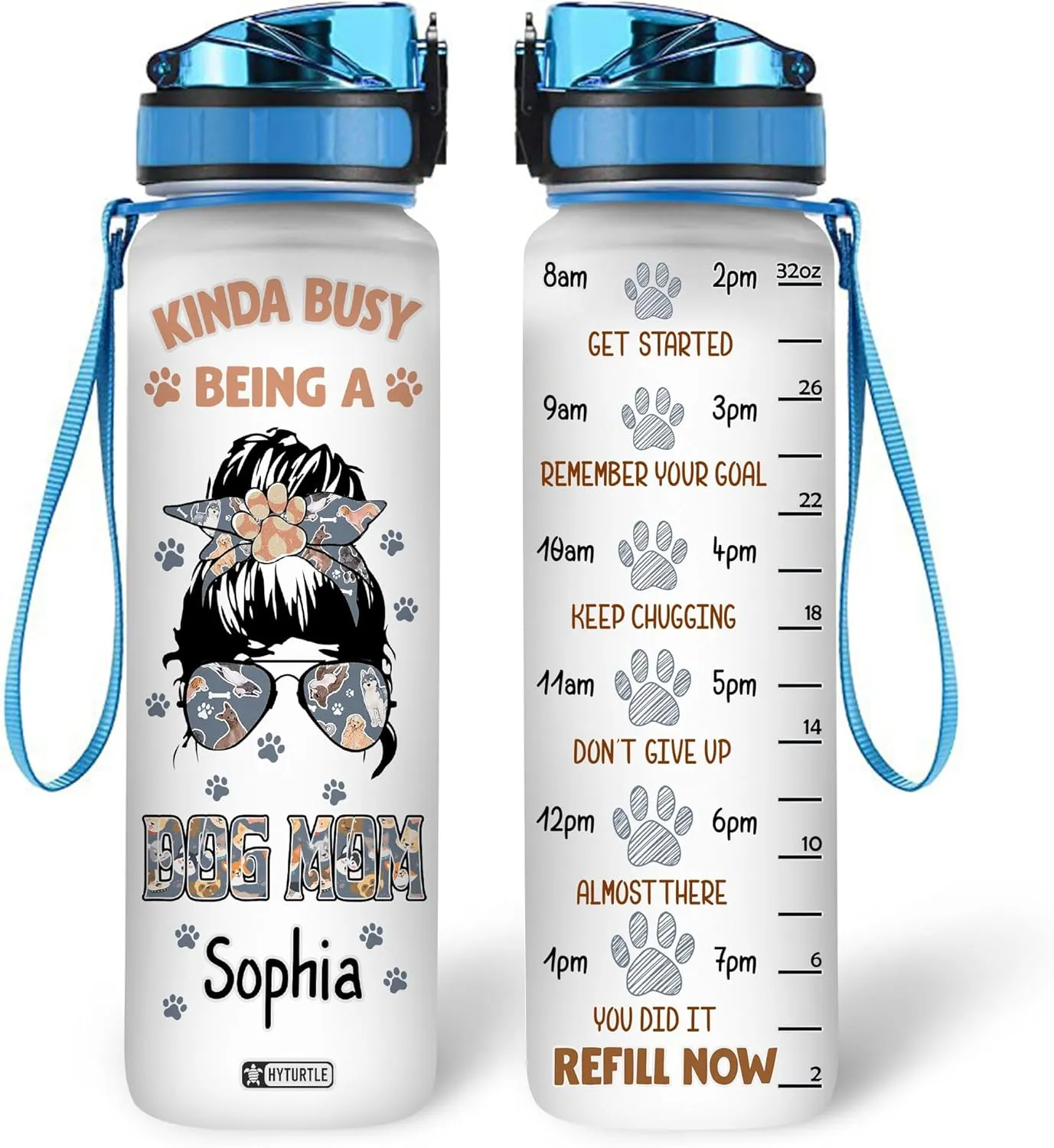 Hyturtle Personalized Autism Water Bottle - Custom Name 32 oz Motivational Water Bottle with Leak-Proof Lid & Time Marker - Autism Gifts for Women & Kids - Bottle for Autism Awareness Month, Birthday