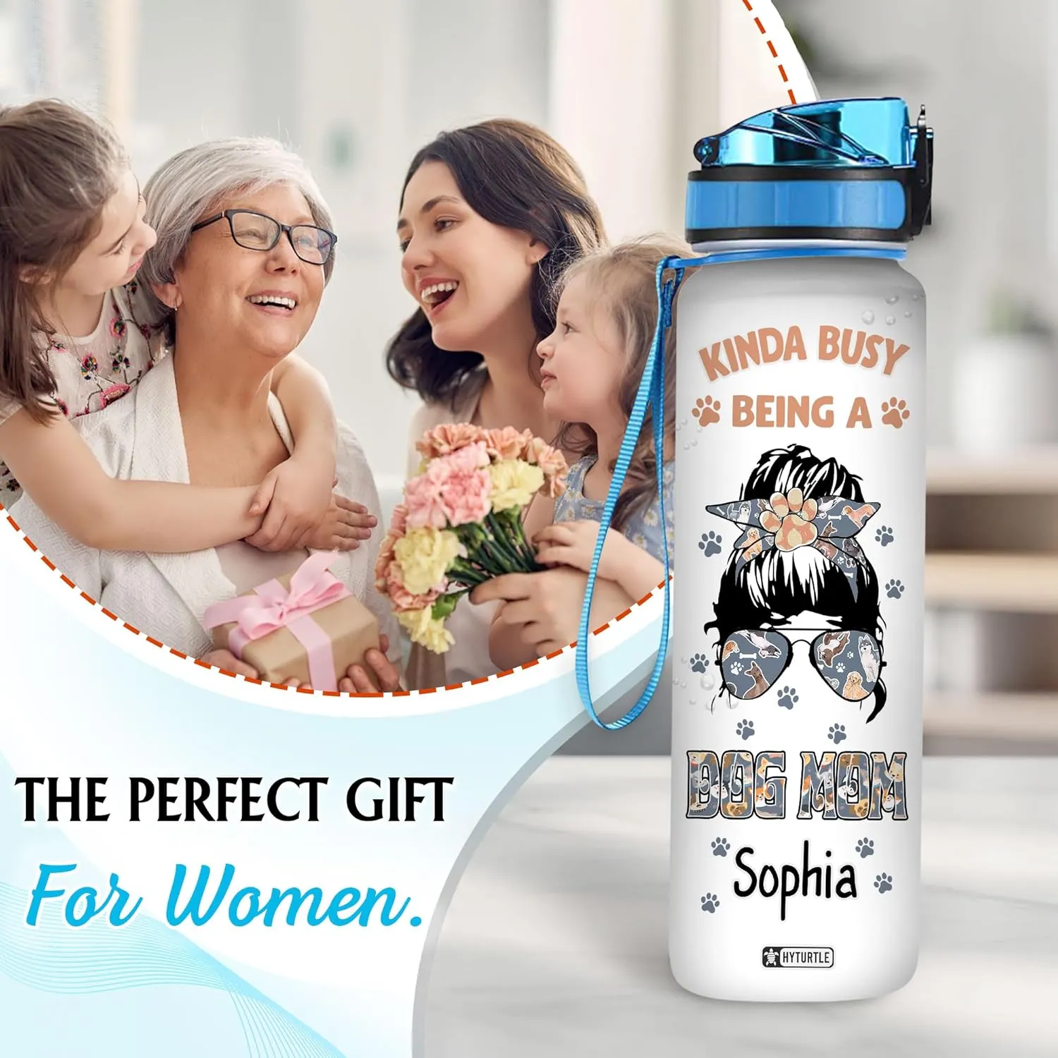 Hyturtle Personalized Autism Water Bottle - Custom Name 32 oz Motivational Water Bottle with Leak-Proof Lid & Time Marker - Autism Gifts for Women & Kids - Bottle for Autism Awareness Month, Birthday
