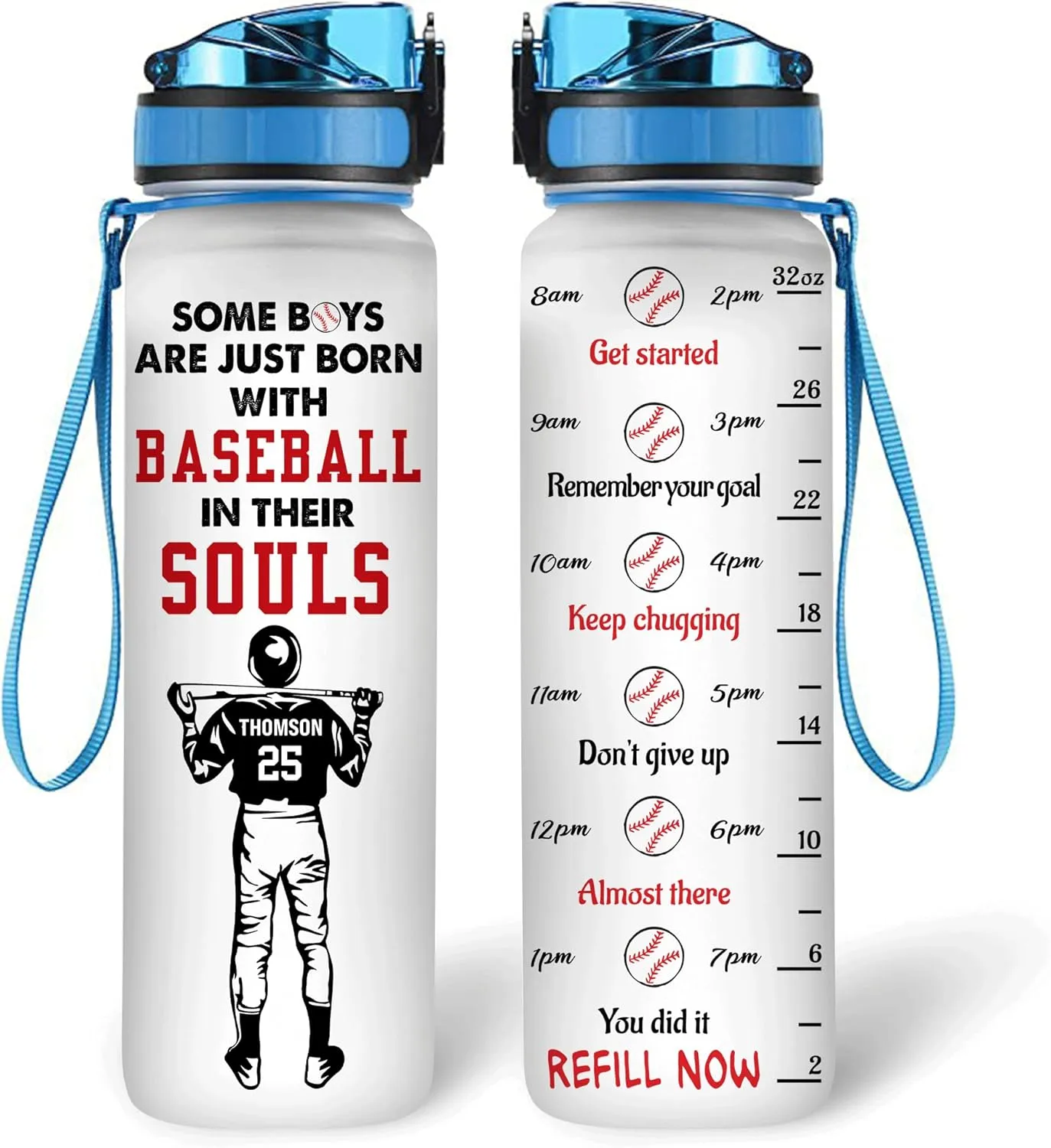 Hyturtle Personalized Baseball 32 Oz Motivational Water Bottle, Some Boys Are Just Born With Baseball In Their Souls Custom Name Gifts For Women Men Boys Sport Lovers On Birthday Mother's Day