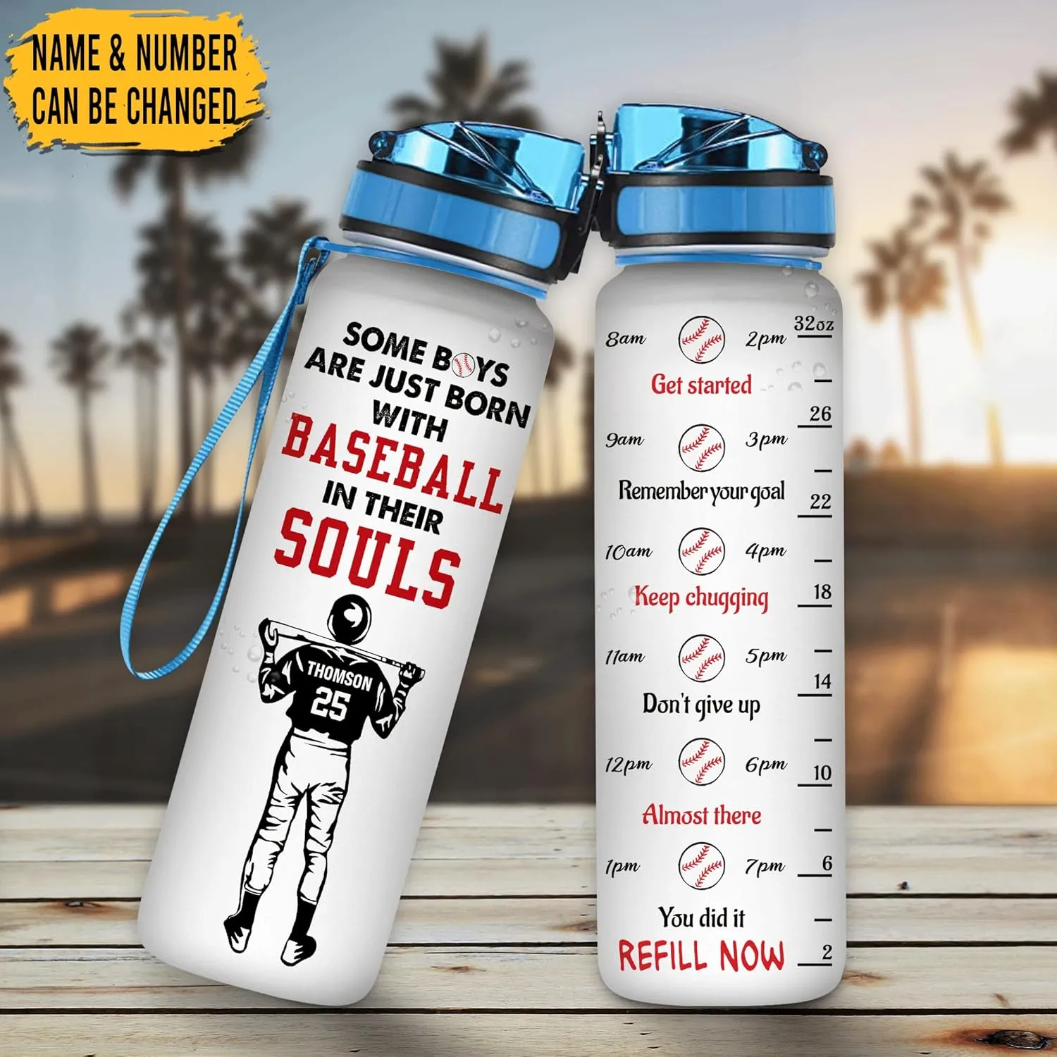 Hyturtle Personalized Baseball 32 Oz Motivational Water Bottle, Some Boys Are Just Born With Baseball In Their Souls Custom Name Gifts For Women Men Boys Sport Lovers On Birthday Mother's Day