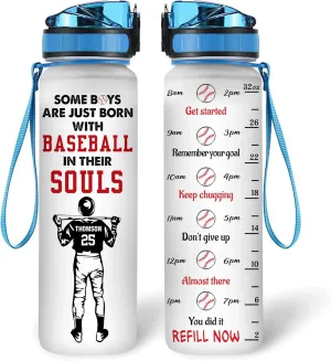 Hyturtle Personalized Baseball 32 Oz Motivational Water Bottle, Some Boys Are Just Born With Baseball In Their Souls Custom Name Gifts For Women Men Boys Sport Lovers On Birthday Mother's Day