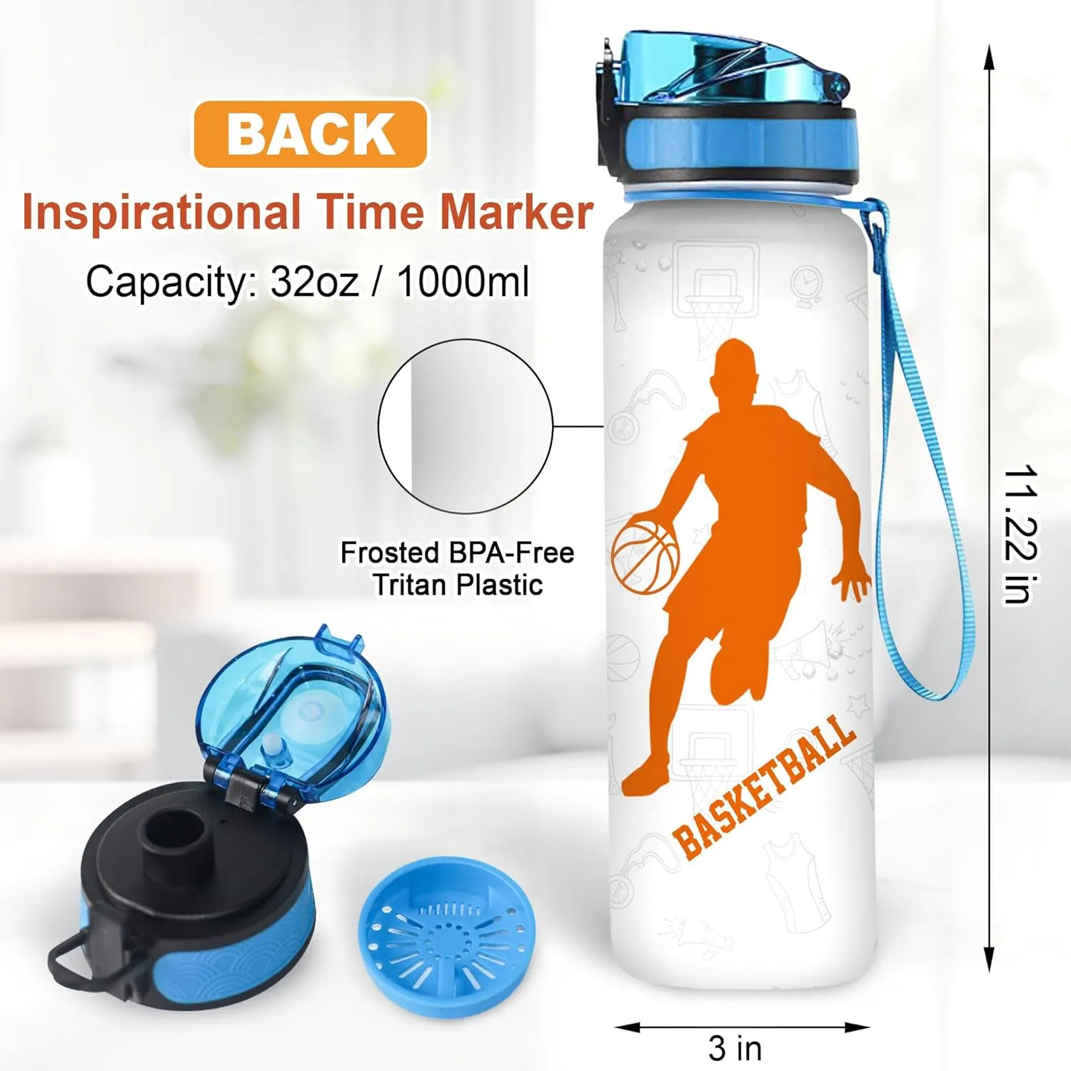 Hyturtle Personalized Basketball 32 Oz Motivational Water Bottle, Customized Name Water Bottle Gifts For Women Men Boys Basketball Lovers On Birthday Mother's Day Father's Day