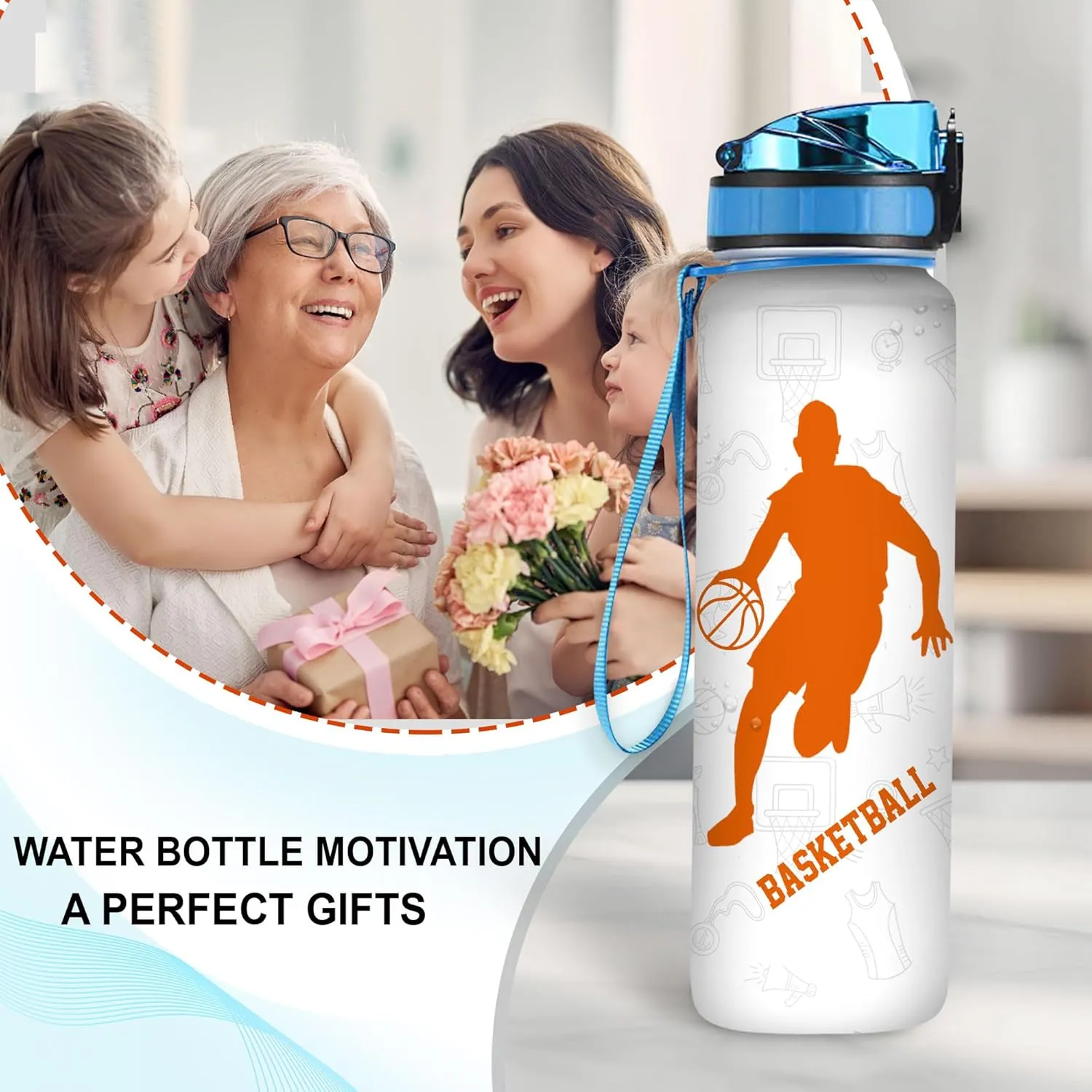 Hyturtle Personalized Basketball 32 Oz Motivational Water Bottle, Customized Name Water Bottle Gifts For Women Men Boys Basketball Lovers On Birthday Mother's Day Father's Day