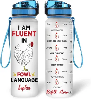 Hyturtle Personalized Chicken Gift For Women - I Am Fluent Fowl Language Customized Name 32oz 1Liter Motivational Water Bottle, Animal Farm lovers Gift For Mom Girl Women On Christmas, Birthday