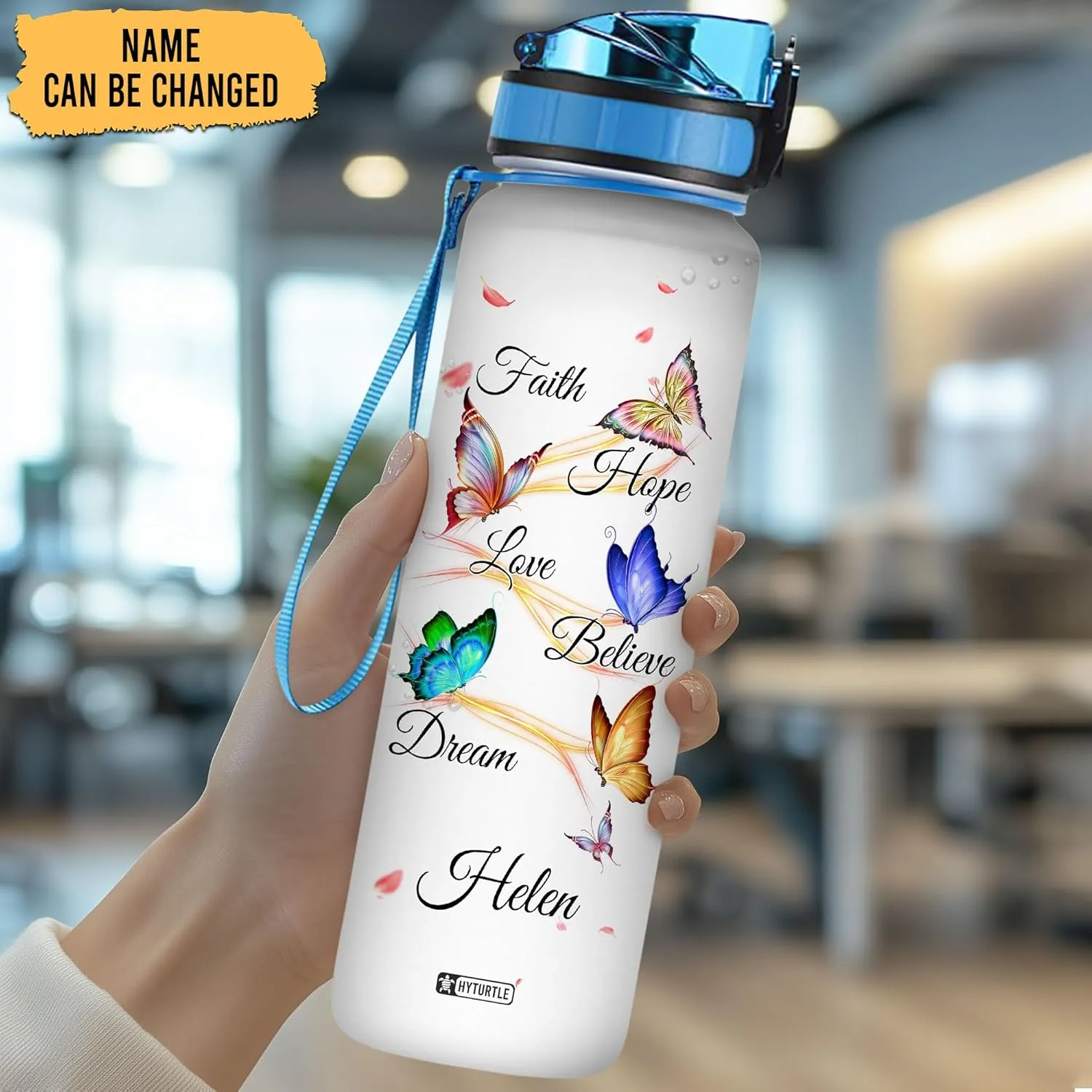 Hyturtle Personalized Faith Hope Love Believe Dream Butterfly 32oz Liter Motivational Water Bottle, Customized Name Tracking Water Bottle Gifts For Women, Butterfly Lovers On Birthday, Mother's Day
