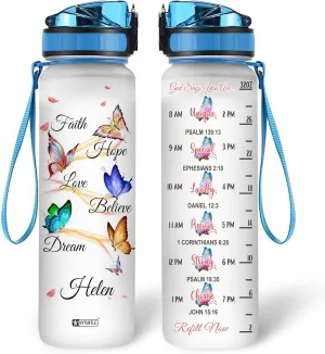 Hyturtle Personalized Faith Hope Love Believe Dream Butterfly 32oz Liter Motivational Water Bottle, Customized Name Tracking Water Bottle Gifts For Women, Butterfly Lovers On Birthday, Mother's Day