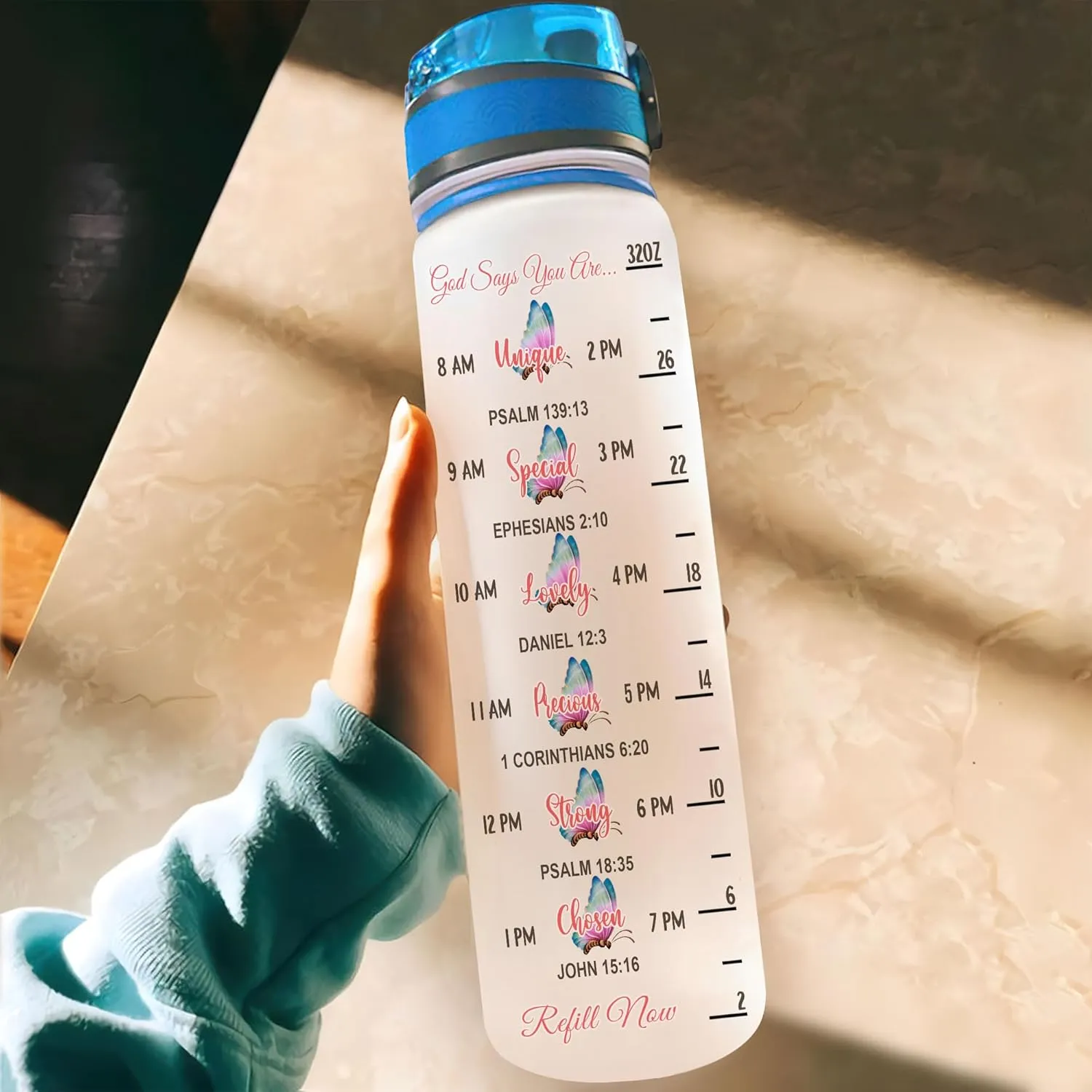 Hyturtle Personalized Faith Hope Love Believe Dream Butterfly 32oz Liter Motivational Water Bottle, Customized Name Tracking Water Bottle Gifts For Women, Butterfly Lovers On Birthday, Mother's Day