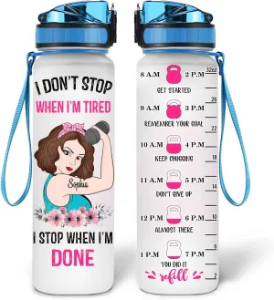 Hyturtle Personalized I Don't Stop When I'm Tired Fitness 32Oz 1Liter Motivational Water Bottle, Customized Name With Time Marker Gifts For Women Gifts For Gym Lovers On Birthday, Anniversary