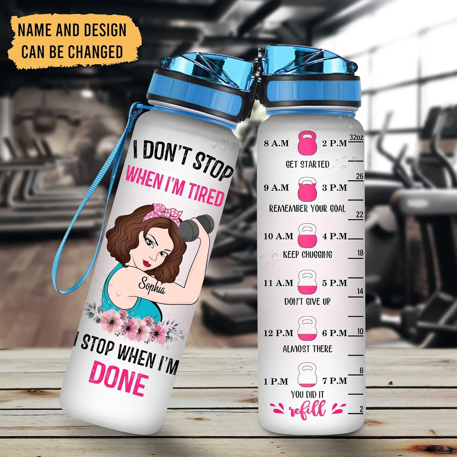 Hyturtle Personalized I Don't Stop When I'm Tired Fitness 32Oz 1Liter Motivational Water Bottle, Customized Name With Time Marker Gifts For Women Gifts For Gym Lovers On Birthday, Anniversary