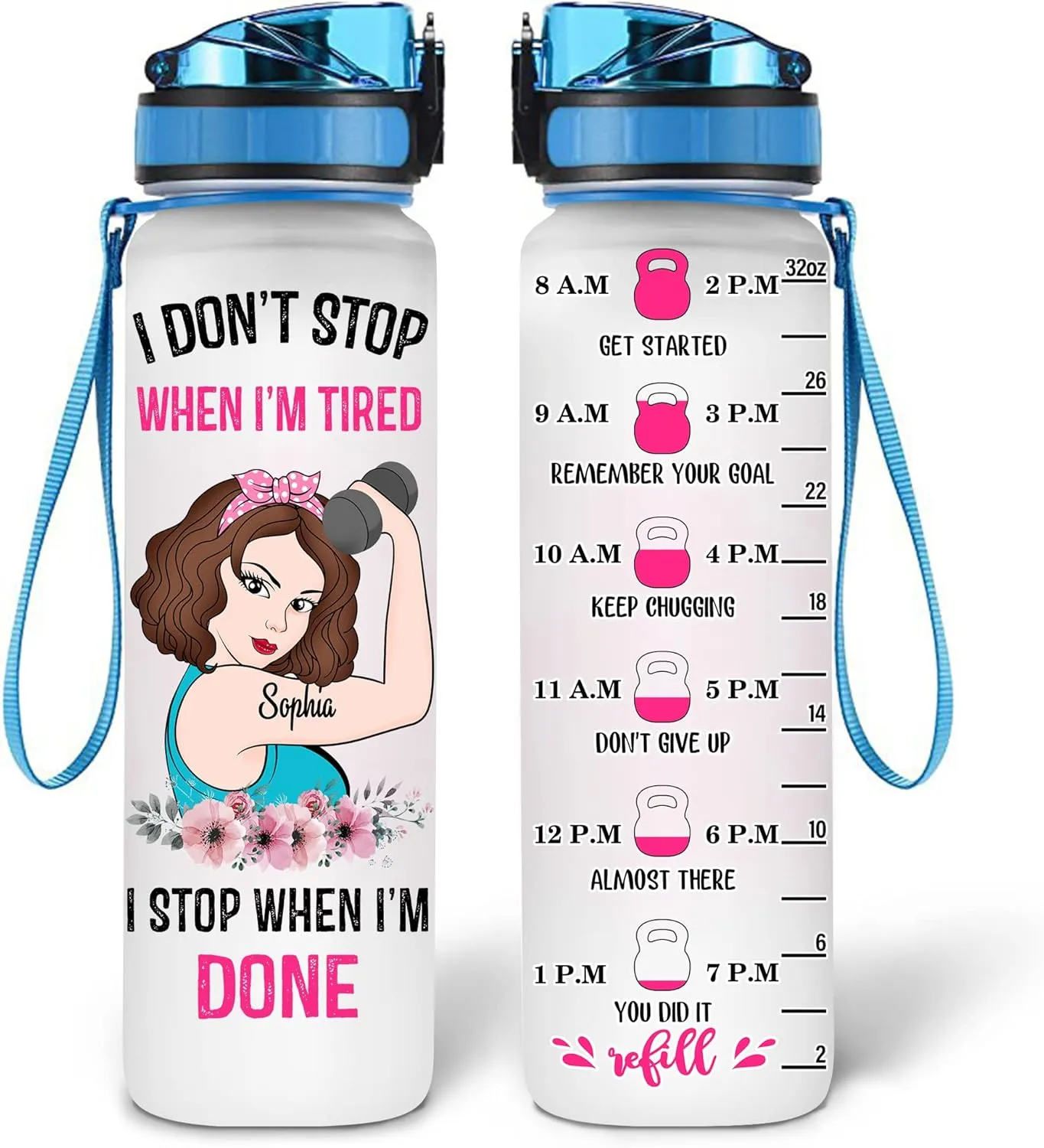 Hyturtle Personalized I Don't Stop When I'm Tired Fitness 32Oz 1Liter Motivational Water Bottle, Customized Name With Time Marker Gifts For Women Gifts For Gym Lovers On Birthday, Anniversary
