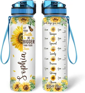 Hyturtle Personalized Let Your Faith Be Bigger Than Fear, God Say You Are 32oz Liter Motivational Water Bottle, Customized Name Sunflower Water Bottle, Gifts For Women Sunflower Lover On Birthday