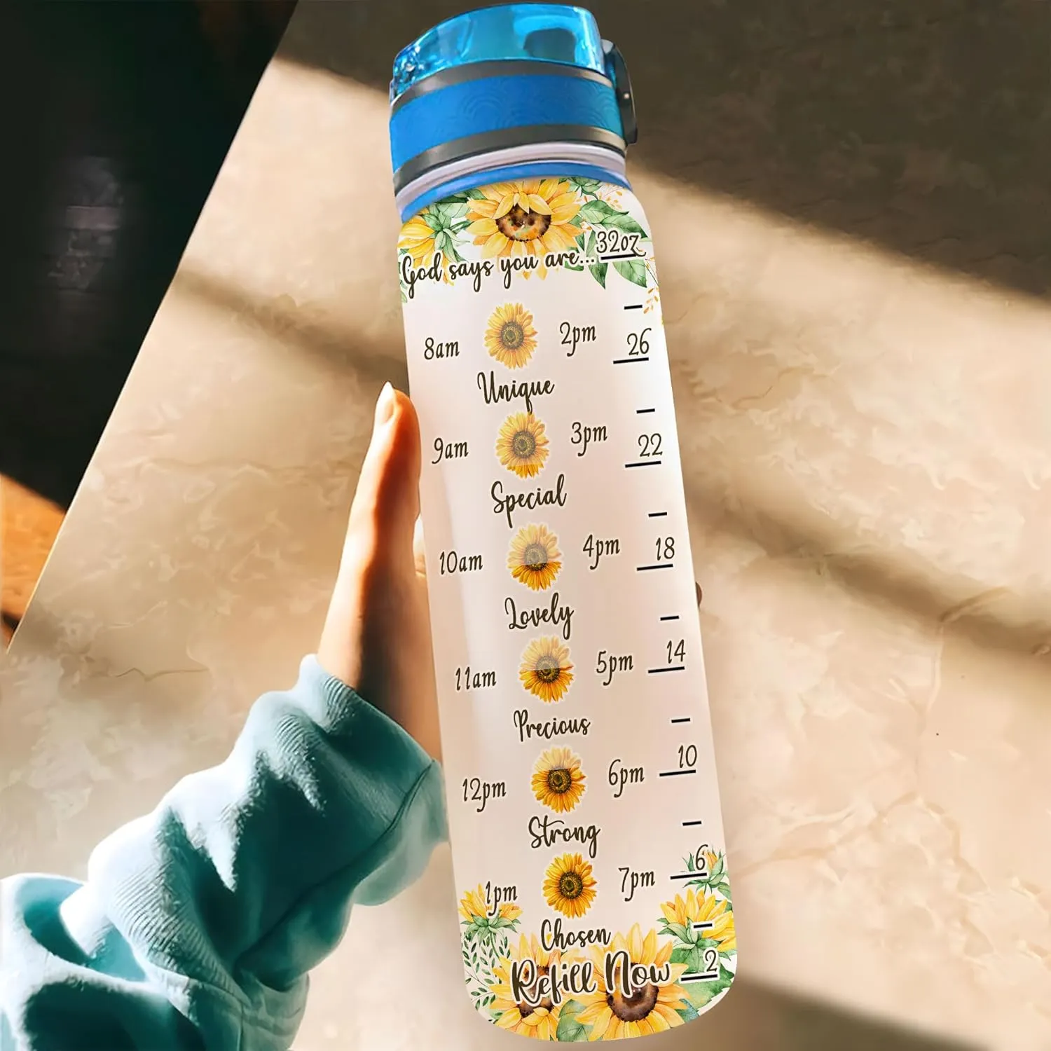 Hyturtle Personalized Let Your Faith Be Bigger Than Fear, God Say You Are 32oz Liter Motivational Water Bottle, Customized Name Sunflower Water Bottle, Gifts For Women Sunflower Lover On Birthday