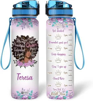 Hyturtle Personalized Magic Gifted Queen Proud Love Girl 32Oz Liter Motivational Water Bottle, Customized Africa American Water Bottle With Time Marker, Gifts For Black Women Girls On Birthday