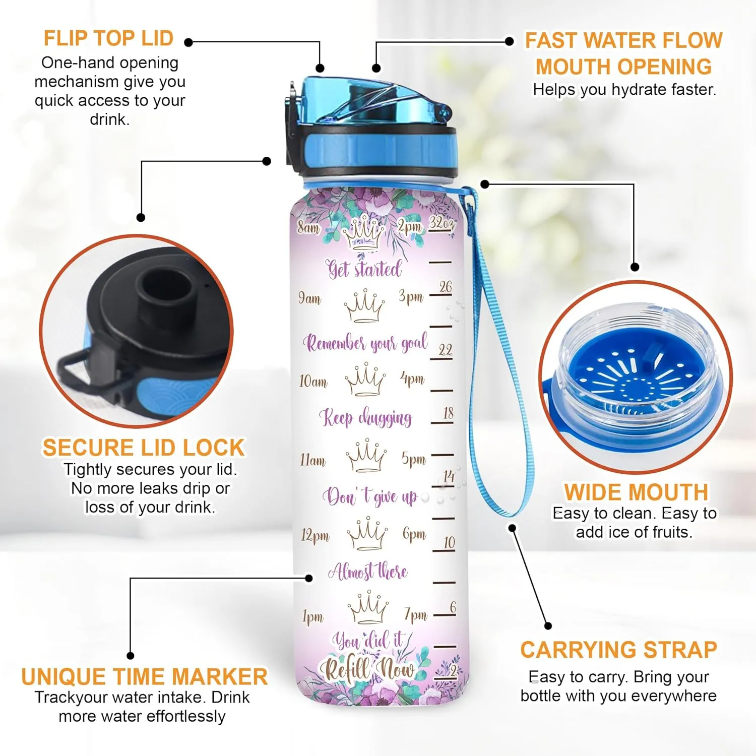 Hyturtle Personalized Magic Gifted Queen Proud Love Girl 32Oz Liter Motivational Water Bottle, Customized Africa American Water Bottle With Time Marker, Gifts For Black Women Girls On Birthday