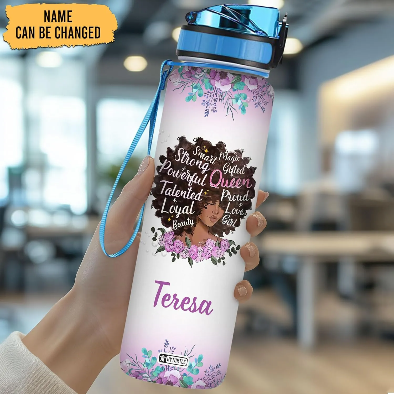 Hyturtle Personalized Magic Gifted Queen Proud Love Girl 32Oz Liter Motivational Water Bottle, Customized Africa American Water Bottle With Time Marker, Gifts For Black Women Girls On Birthday