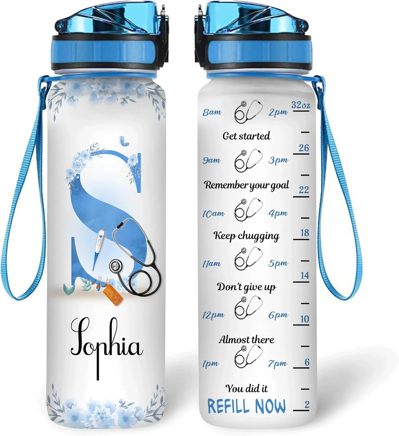 Hyturtle Personalized Nurse 32oz 1Liter Motivational Water Bottle, Customized Name Gifts For Nurse Graduation - Appreciation Present For Women Coworkers - Gifts For Birthday, Mother Day's