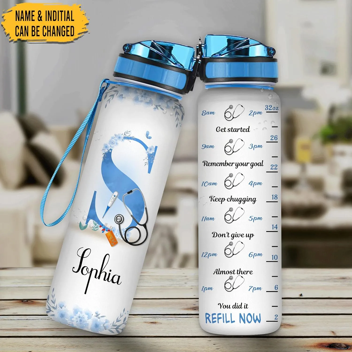Hyturtle Personalized Nurse 32oz 1Liter Motivational Water Bottle, Customized Name Gifts For Nurse Graduation - Appreciation Present For Women Coworkers - Gifts For Birthday, Mother Day's