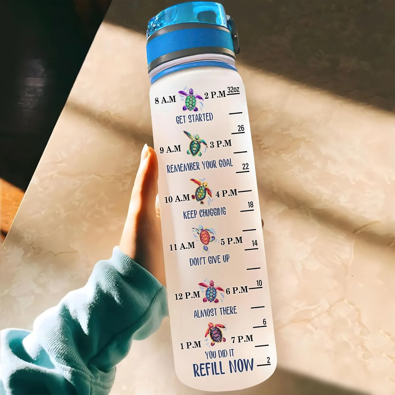 Hyturtle Personalized Once Upon A Time There Was A Girl, 32oz Liter Motivational Water Bottle, Customized Name Tracker Water Bottle With Time Marker Gifts For Women Gifts For Turtle Lover On Birthday