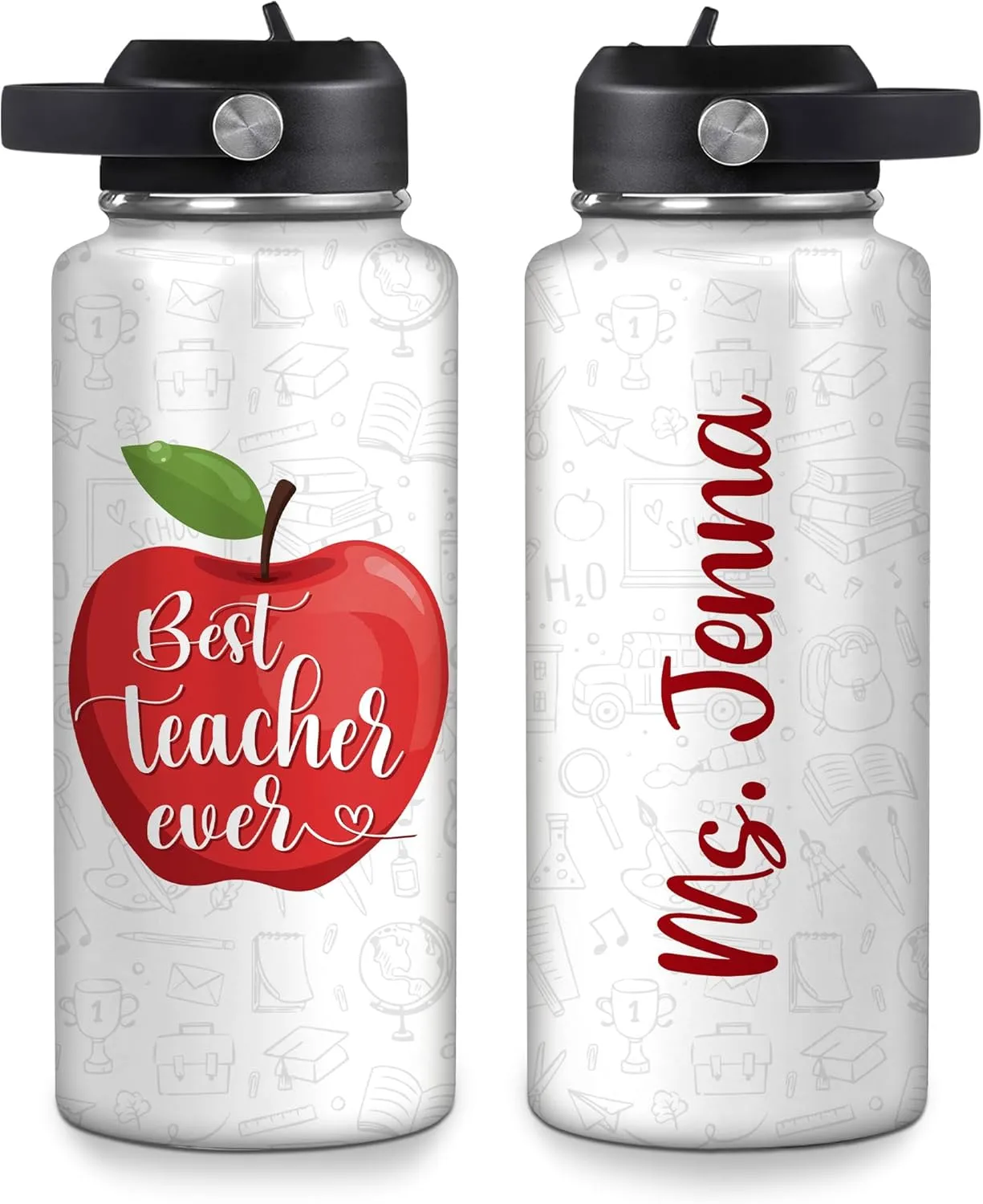 Hyturtle Personalized Teacher Water Bottle - Custom Name Insulated Stainless Steel Bottle with LeakProof Lid 18oz 32oz - Best Teacher Ever Appreciation Gift from Students for Birthday Back to School
