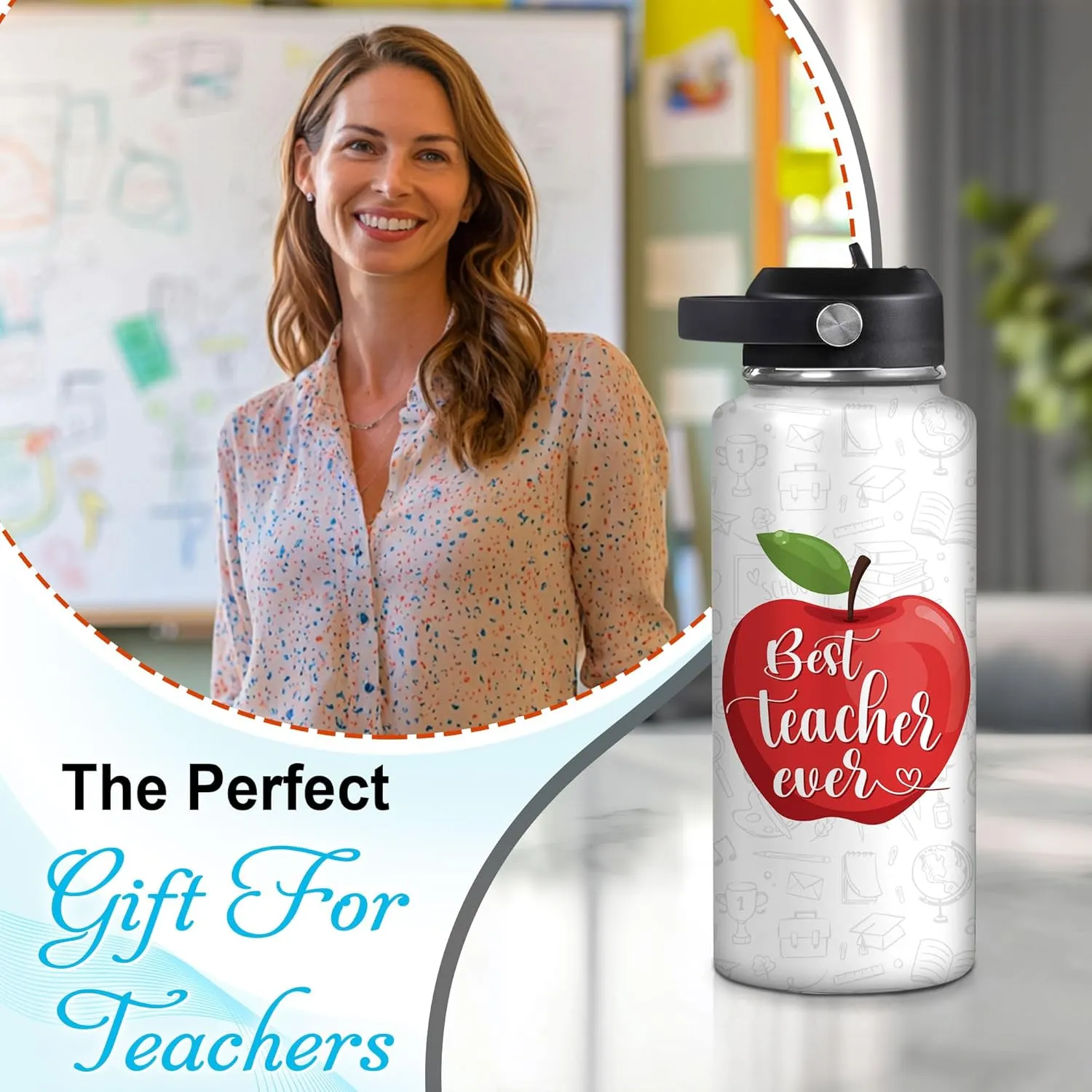 Hyturtle Personalized Teacher Water Bottle - Custom Name Insulated Stainless Steel Bottle with LeakProof Lid 18oz 32oz - Best Teacher Ever Appreciation Gift from Students for Birthday Back to School