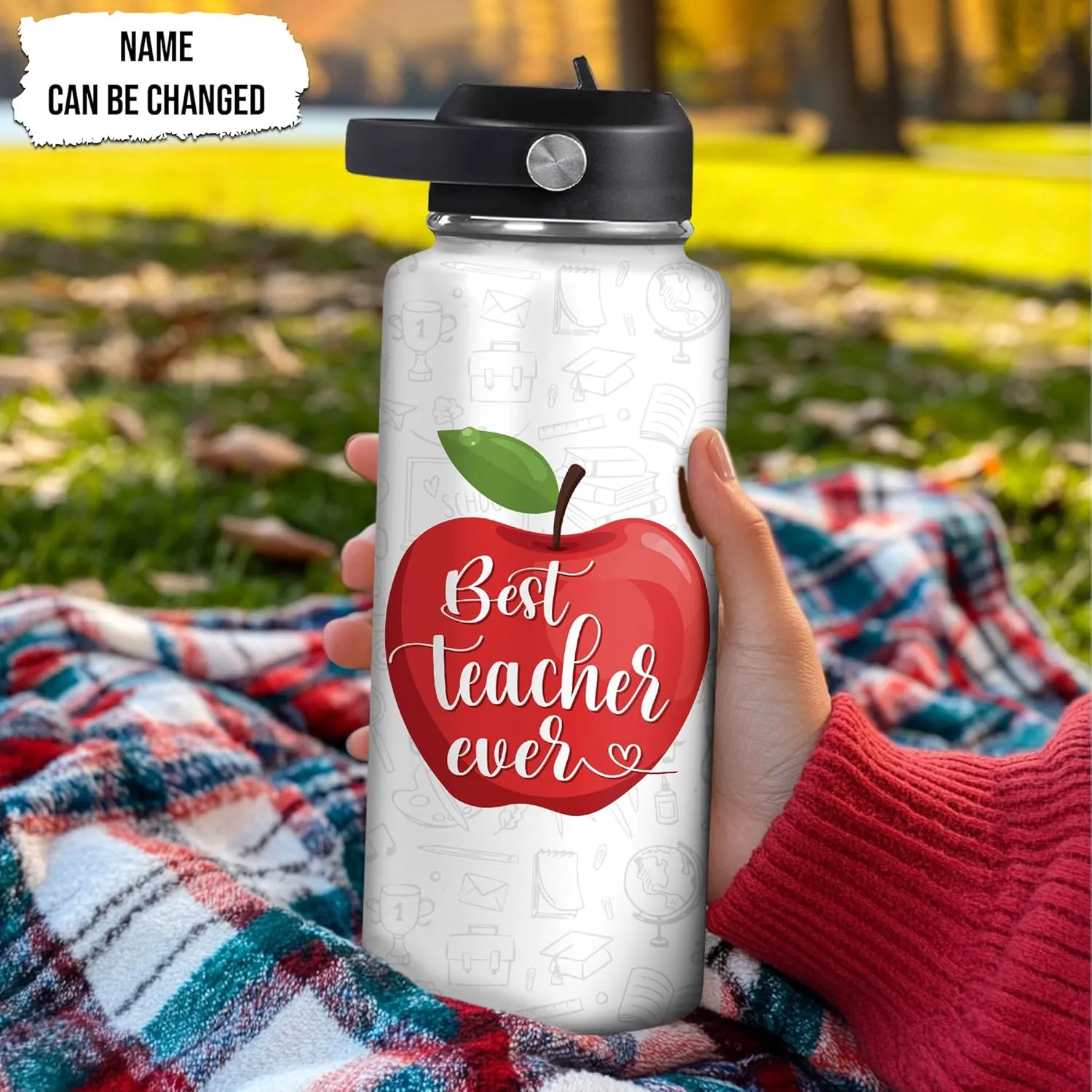 Hyturtle Personalized Teacher Water Bottle - Custom Name Insulated Stainless Steel Bottle with LeakProof Lid 18oz 32oz - Best Teacher Ever Appreciation Gift from Students for Birthday Back to School