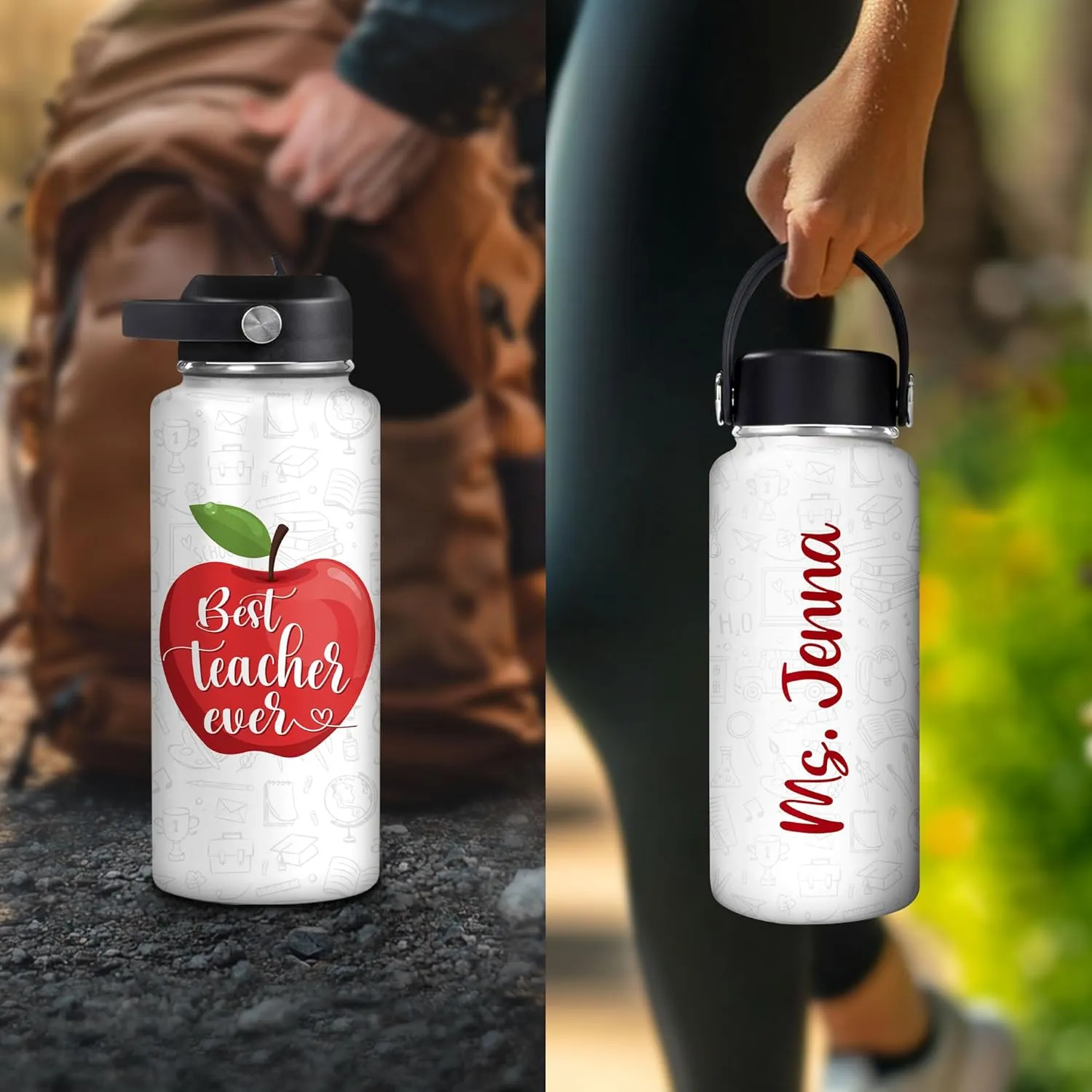 Hyturtle Personalized Teacher Water Bottle - Custom Name Insulated Stainless Steel Bottle with LeakProof Lid 18oz 32oz - Best Teacher Ever Appreciation Gift from Students for Birthday Back to School