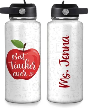 Hyturtle Personalized Teacher Water Bottle - Custom Name Insulated Stainless Steel Bottle with LeakProof Lid 18oz 32oz - Best Teacher Ever Appreciation Gift from Students for Birthday Back to School