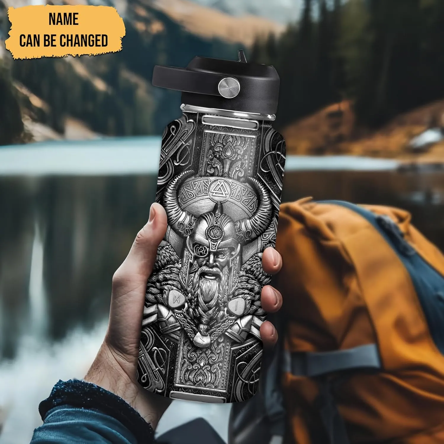 Hyturtle Personalized Viking Water Bottle - Travel Insulated Stainless Steel Bottle with Leak-Proof Lid 18oz 32oz - Viking Celtic Gifts for Men Dad Viking Lovers - Birthday & Christmas Gift