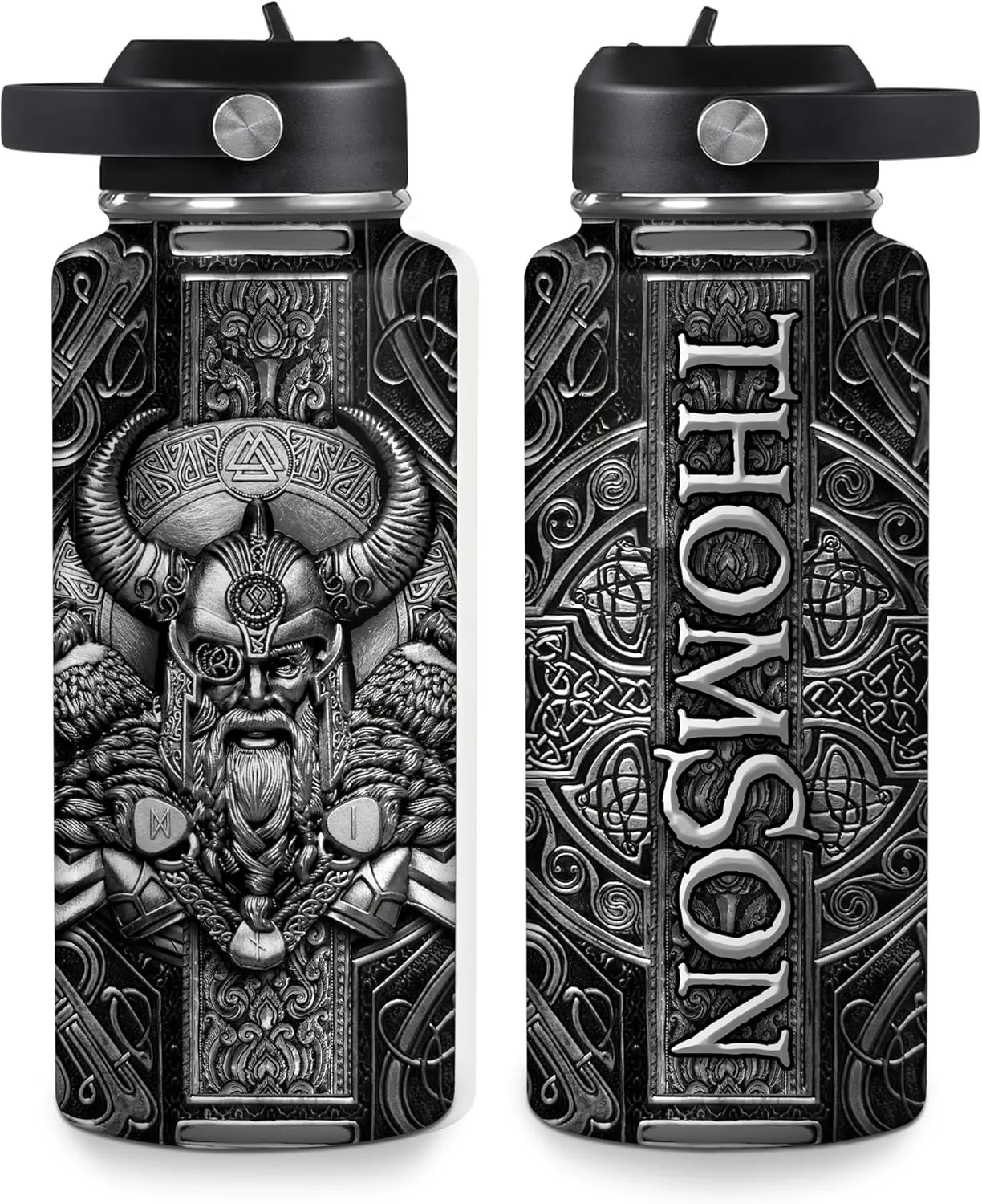 Hyturtle Personalized Viking Water Bottle - Travel Insulated Stainless Steel Bottle with Leak-Proof Lid 18oz 32oz - Viking Celtic Gifts for Men Dad Viking Lovers - Birthday & Christmas Gift