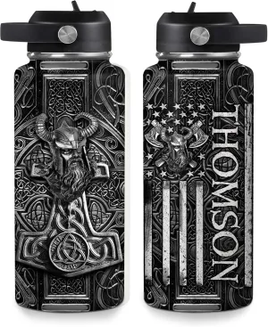 Hyturtle Personalized Viking Water Bottle - Travel Insulated Stainless Steel Bottle with Leak-Proof Lid 18oz 32oz - Viking Celtic Gifts for Men Dad Viking Lovers - Birthday & Christmas Gift