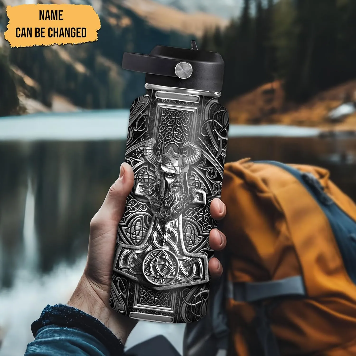 Hyturtle Personalized Viking Water Bottle - Travel Insulated Stainless Steel Bottle with Leak-Proof Lid 18oz 32oz - Viking Celtic Gifts for Men Dad Viking Lovers - Birthday & Christmas Gift