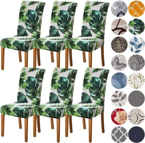 HZDHCLH Chair Covers for Dining Room 6 Pack,Stretch Spandex Green Parsons Chair Slipcover Set of 6,Washable Anti-dust Chair Seat Covers for Kitchen,Wedding,Party