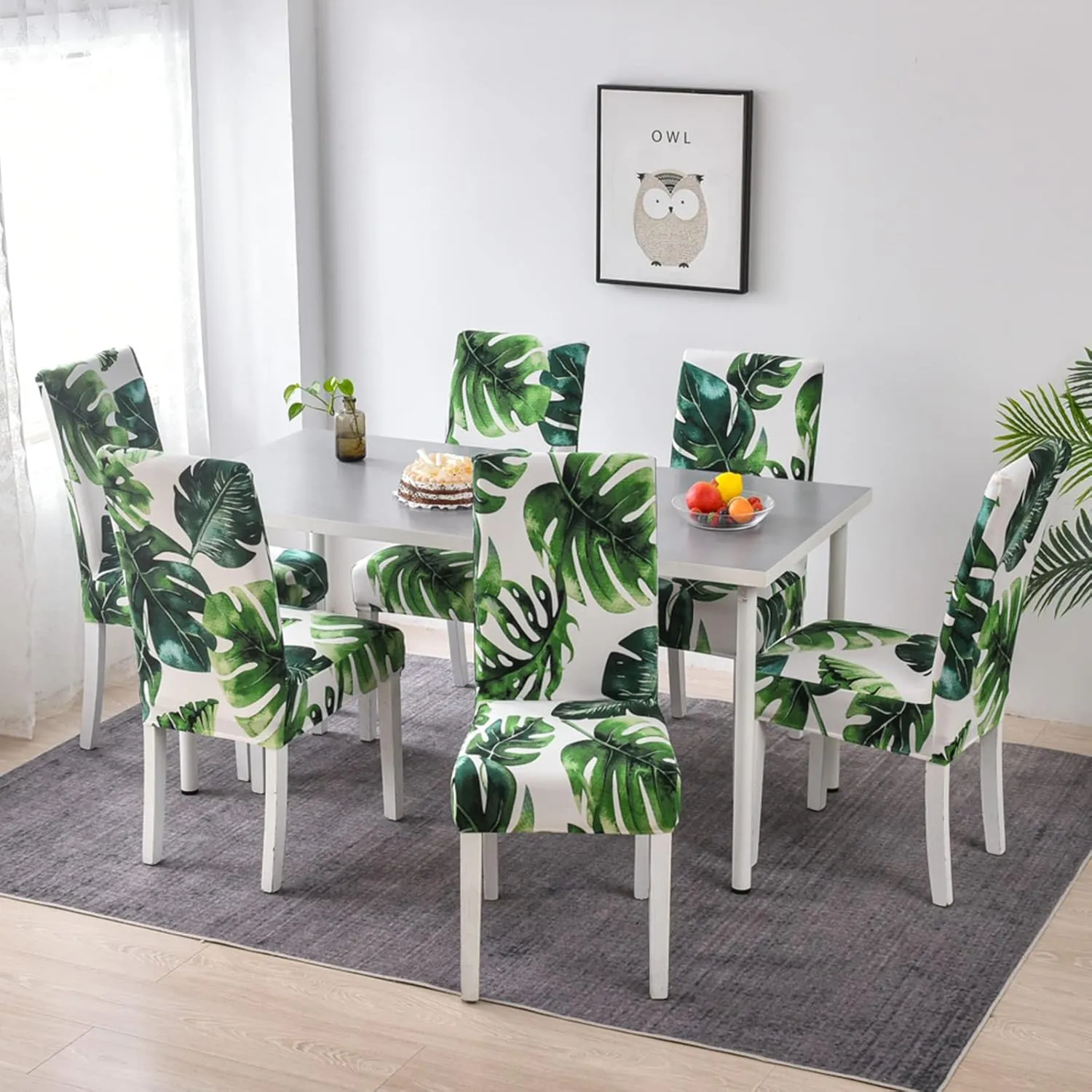 HZDHCLH Chair Covers for Dining Room 6 Pack,Stretch Spandex Green Parsons Chair Slipcover Set of 6,Washable Anti-dust Chair Seat Covers for Kitchen,Wedding,Party