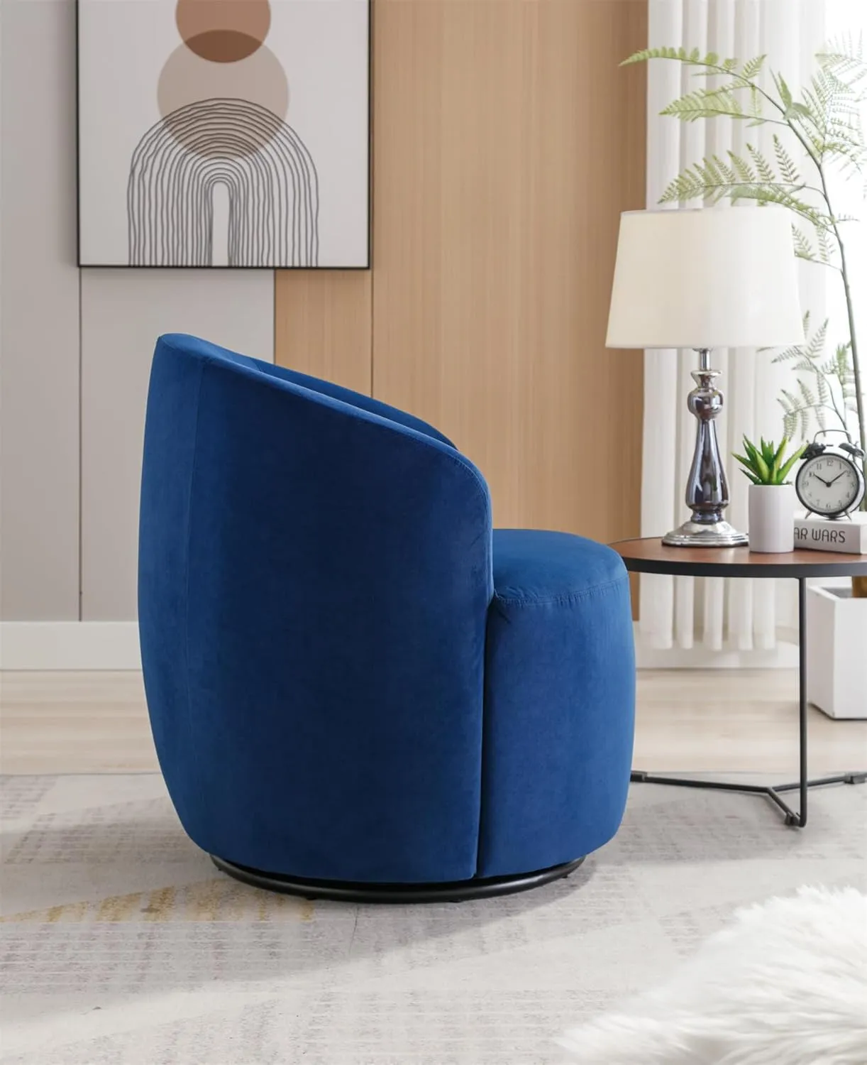 i-POOK Swivel Accent Chair, Modern Velvet Upholstered Armchair Lounge Chair with Metal Base and Padded Cushion Comfy Single Sofa Chair with 360 Degree Swiveling Accent Chairs for Living Room, Blue