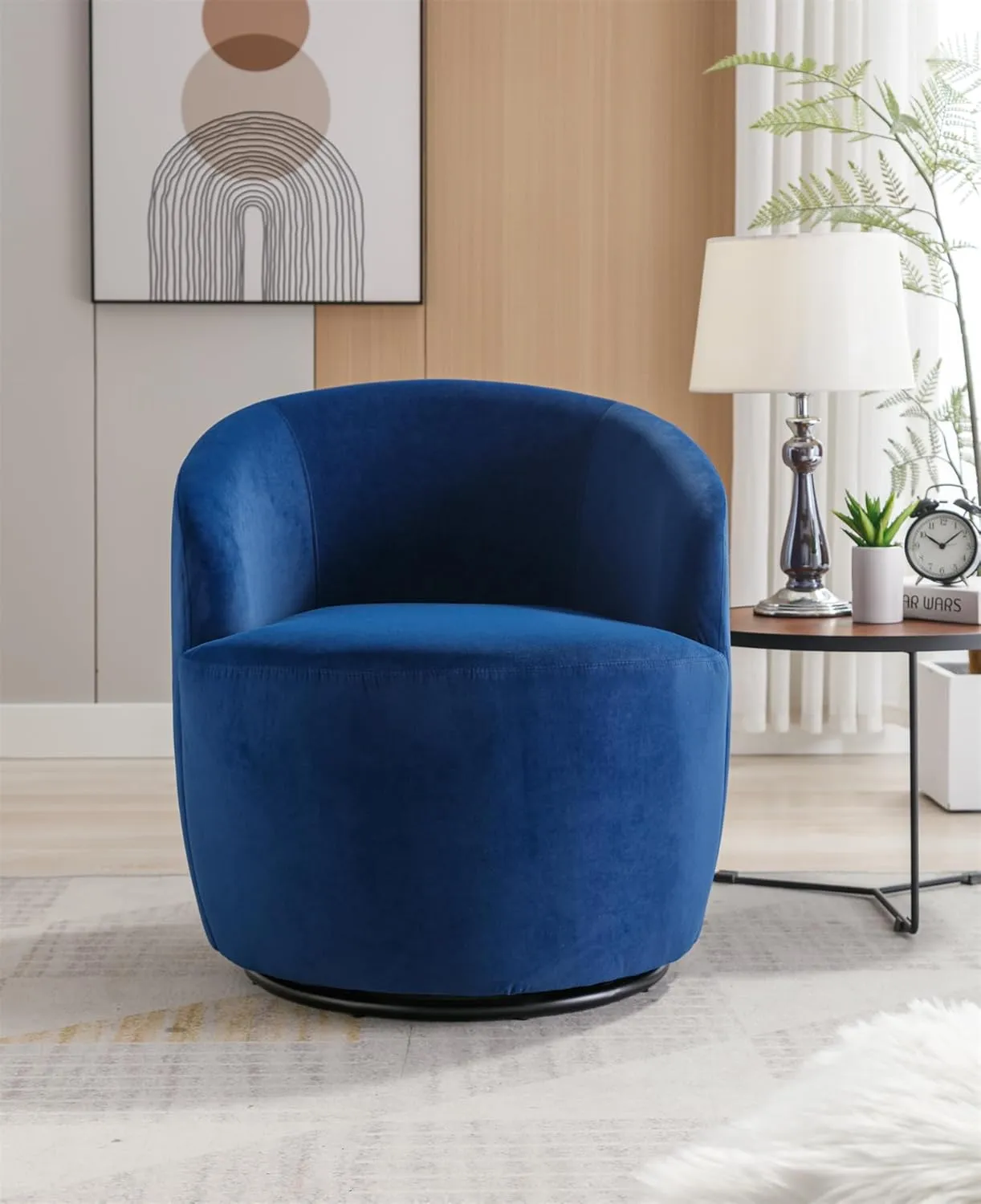 i-POOK Swivel Accent Chair, Modern Velvet Upholstered Armchair Lounge Chair with Metal Base and Padded Cushion Comfy Single Sofa Chair with 360 Degree Swiveling Accent Chairs for Living Room, Blue