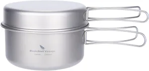 iBasingo 2 Piece-Set Titanium Bowl Pot Set with Folding Handle Outdoor Camping Picnic Pan Ultralight Cooking Tableware Picnic Dishes