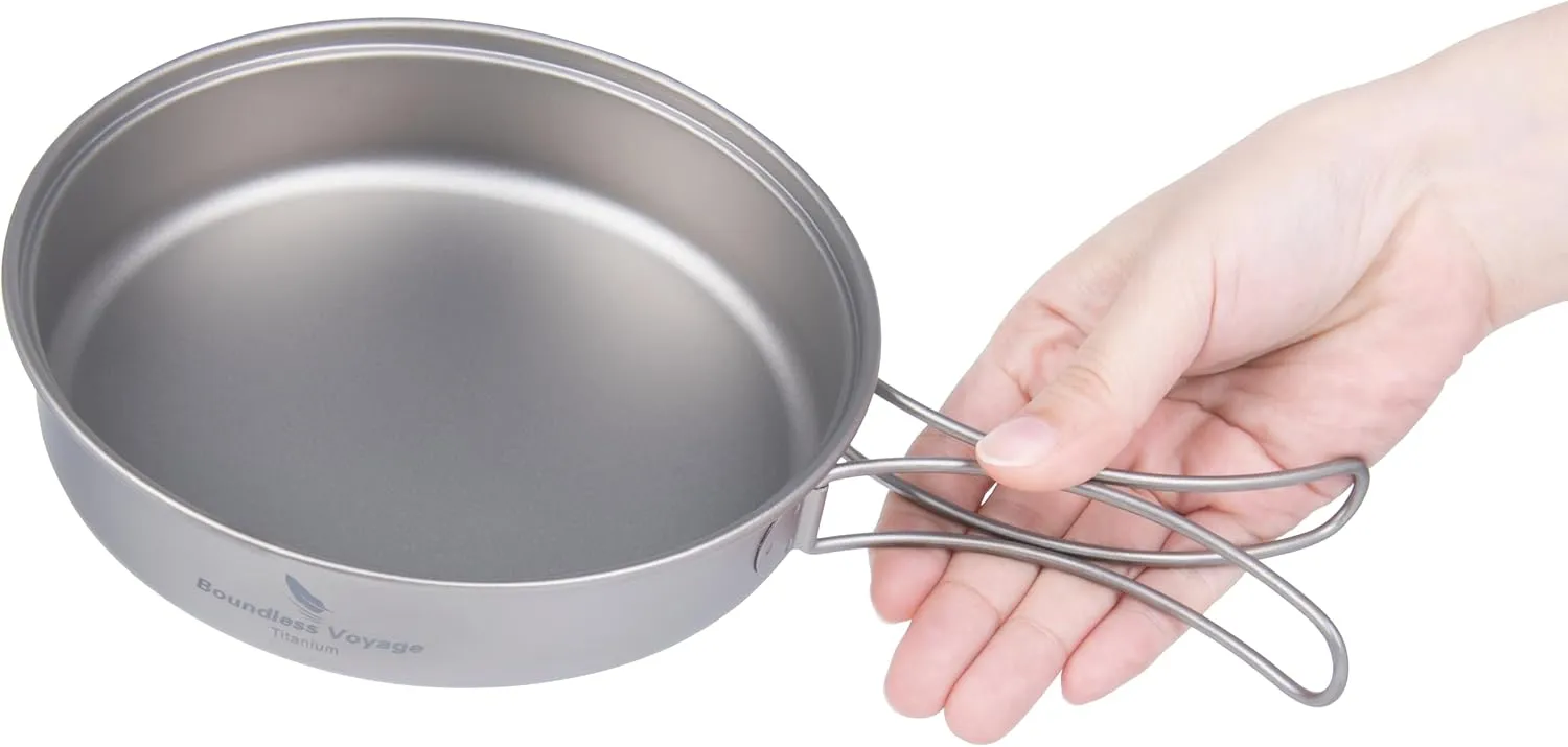 iBasingo 2 Piece-Set Titanium Bowl Pot Set with Folding Handle Outdoor Camping Picnic Pan Ultralight Cooking Tableware Picnic Dishes