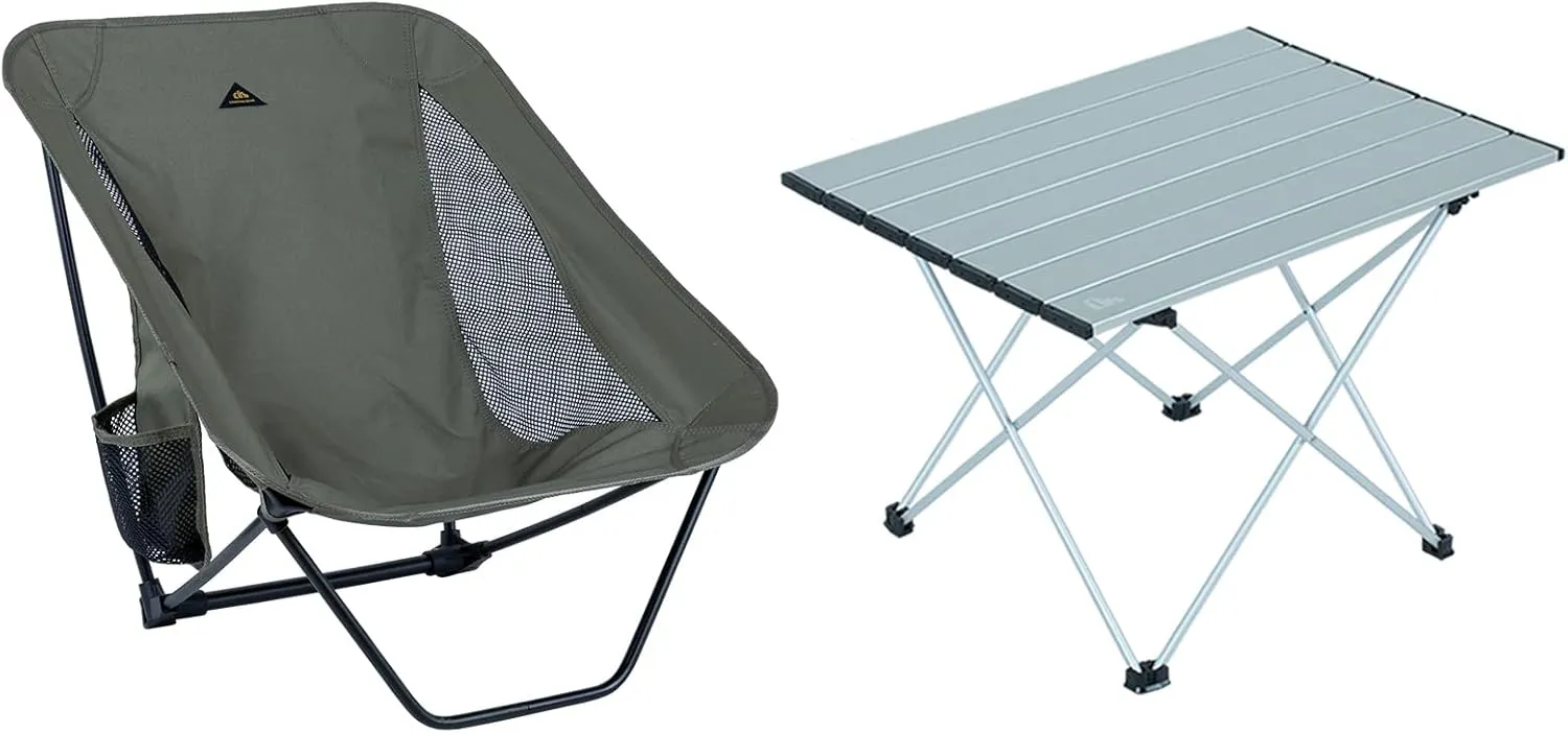 iClimb 1 Folding Table and 1 Low Folding Chair Bundle, Ultralight Compact for Adults Outdoor Backpacking Camping Hiking Beach Concert Motorcycling