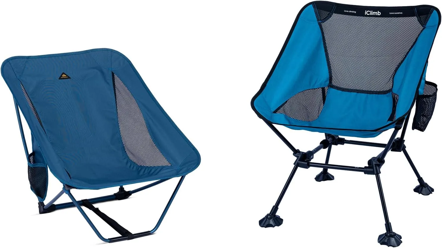 iClimb 1 Low Folding Chair and 1 Anti-Sinking Large Feet Chair Bundle, Ultralight Compact for Adults Outdoor Backpacking Hiking Camping Beach Concert