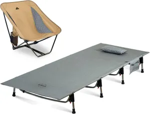 iClimb 1 Low Ground Folding Chair and 1 Super Easy Assemble Cot Bundle, Ultralight Compact for Solo Outdoor Backpacking Camping Hiking Beach Concert