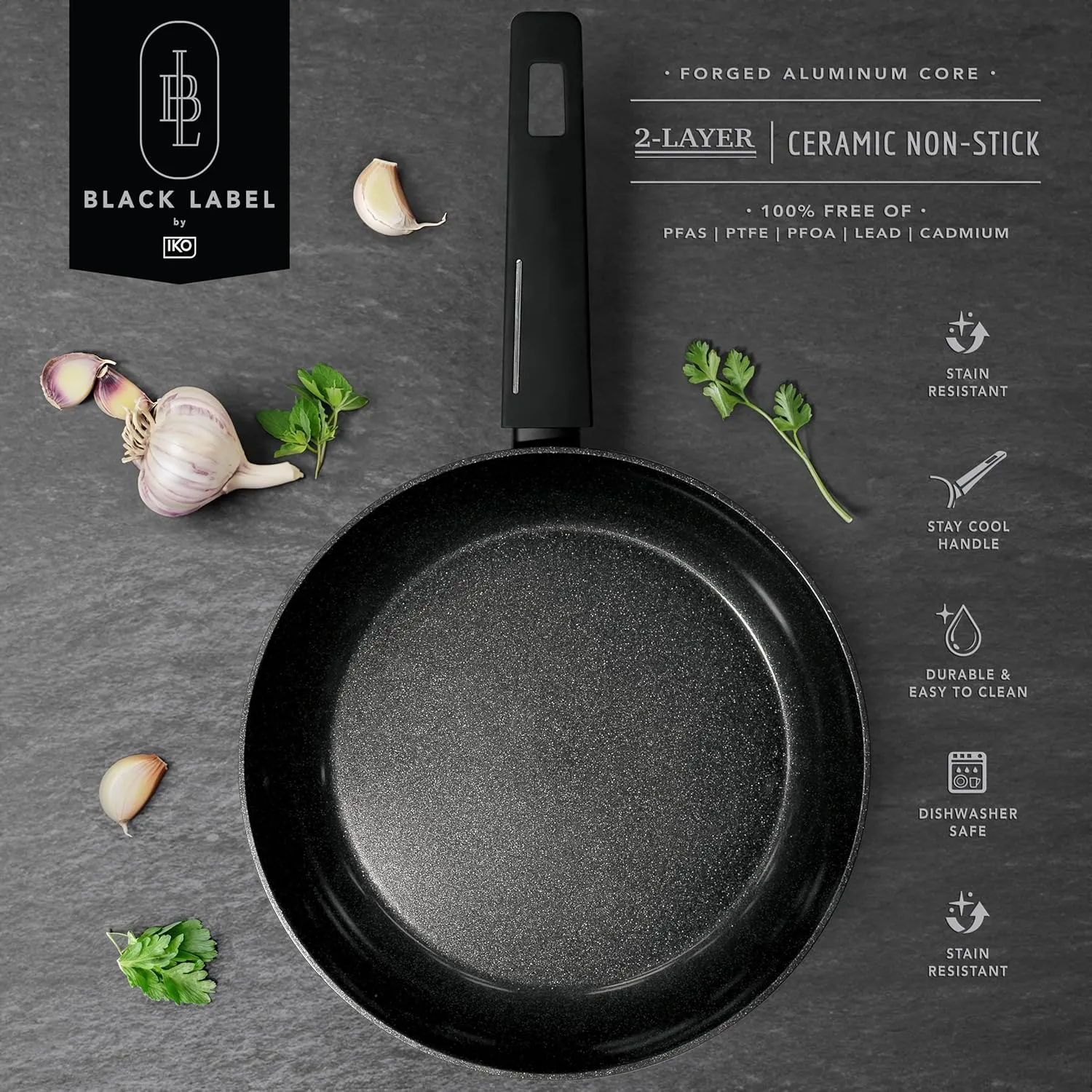 IKO Black Label Ceramic Skillet Non-Stick Frying pan, Kitchen Pots and Pans Cookware, Eco Friendly and Dishwasher Safe, 100% Free of PFAS/PTFE/PFOA/LEAD/CADMIUM (Silver, 9.5 Inch)