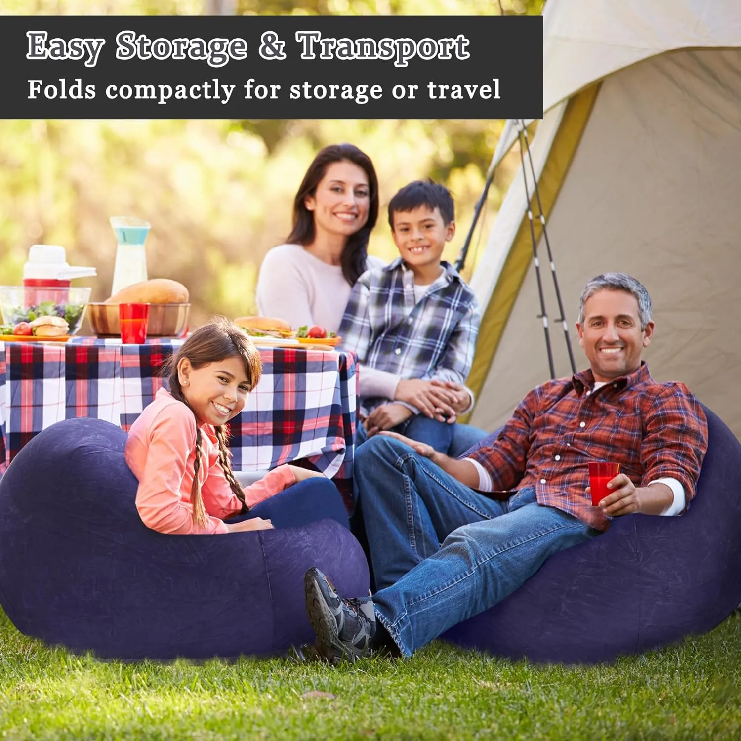 Inflatable Bean Bag Chair for Adults Blow up Lazy Sofa Lounge Folding Portable Movie Night Chair for Reading Room Bedroom Living Room Camping(Blue,2 Pcs)