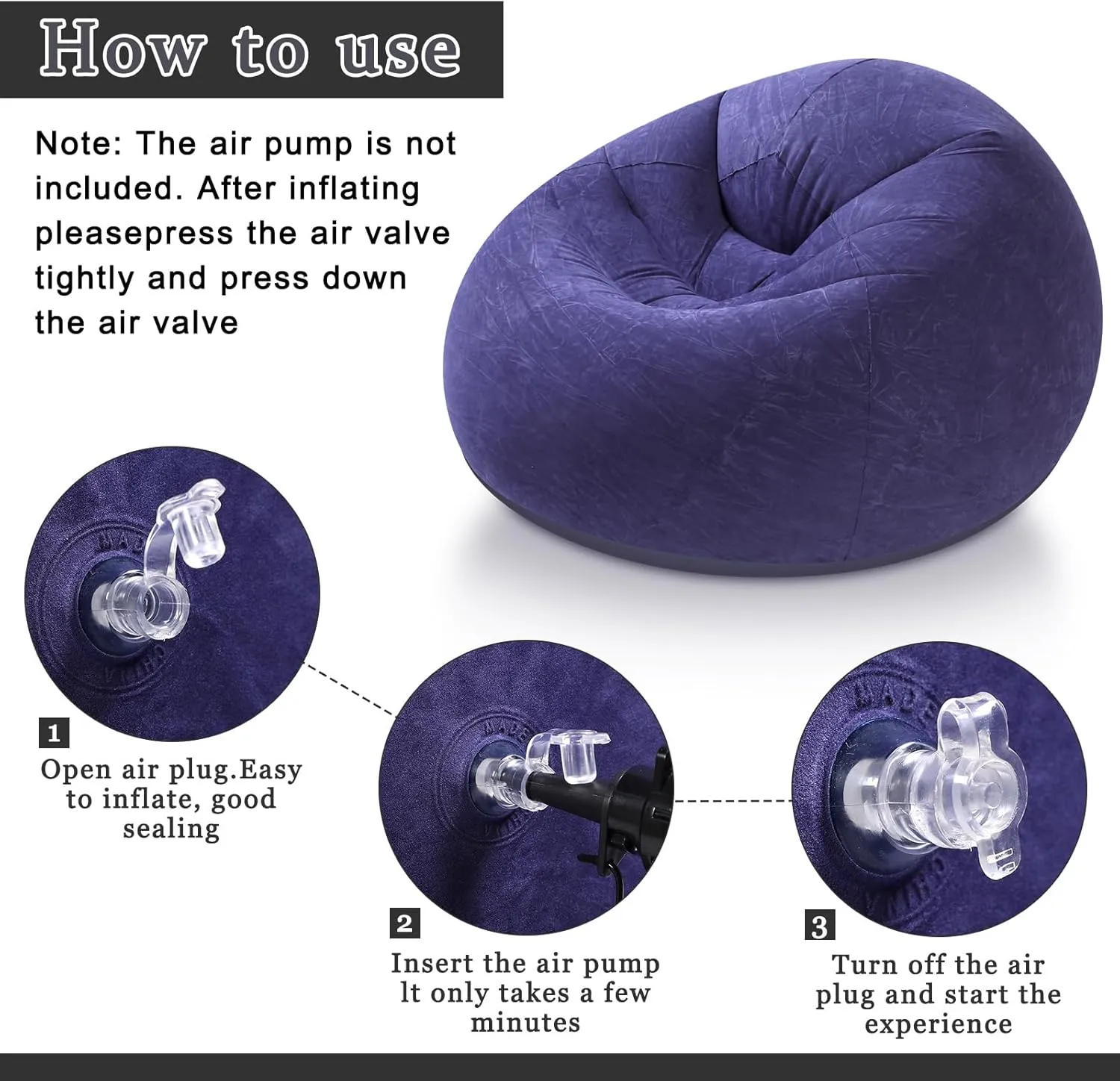 Inflatable Bean Bag Chair for Adults Blow up Lazy Sofa Lounge Folding Portable Movie Night Chair for Reading Room Bedroom Living Room Camping(Blue,2 Pcs)