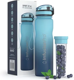 Infusion Pro 32 oz Fruit Infuser Water Bottle with Time Marker - Flip Top Locking Lid, Insulated Sleeve & 50 Recipe Fruit Infusion Water eBook : Leak Proof : for Gym, Sports, Travel : Unique Gift Idea