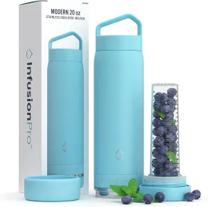 Infusion Pro Fruit Infuser Water Bottle - Vacuum Insulated (20 oz) Stainless Steel : Fruit Infusion Recipe eBook : Bottom Loading for More Flavor : Easy Cleaning : Great Gift