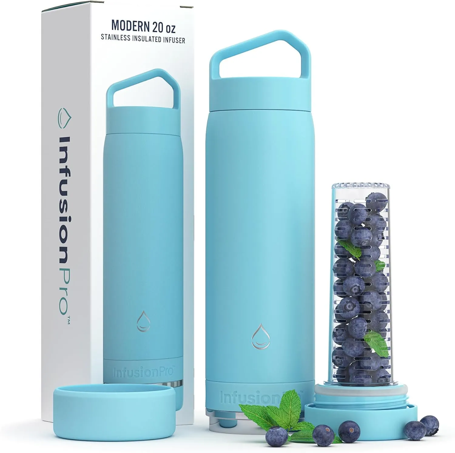 Infusion Pro Fruit Infuser Water Bottle - Vacuum Insulated (20 oz) Stainless Steel : Fruit Infusion Recipe eBook : Bottom Loading for More Flavor : Easy Cleaning : Great Gift