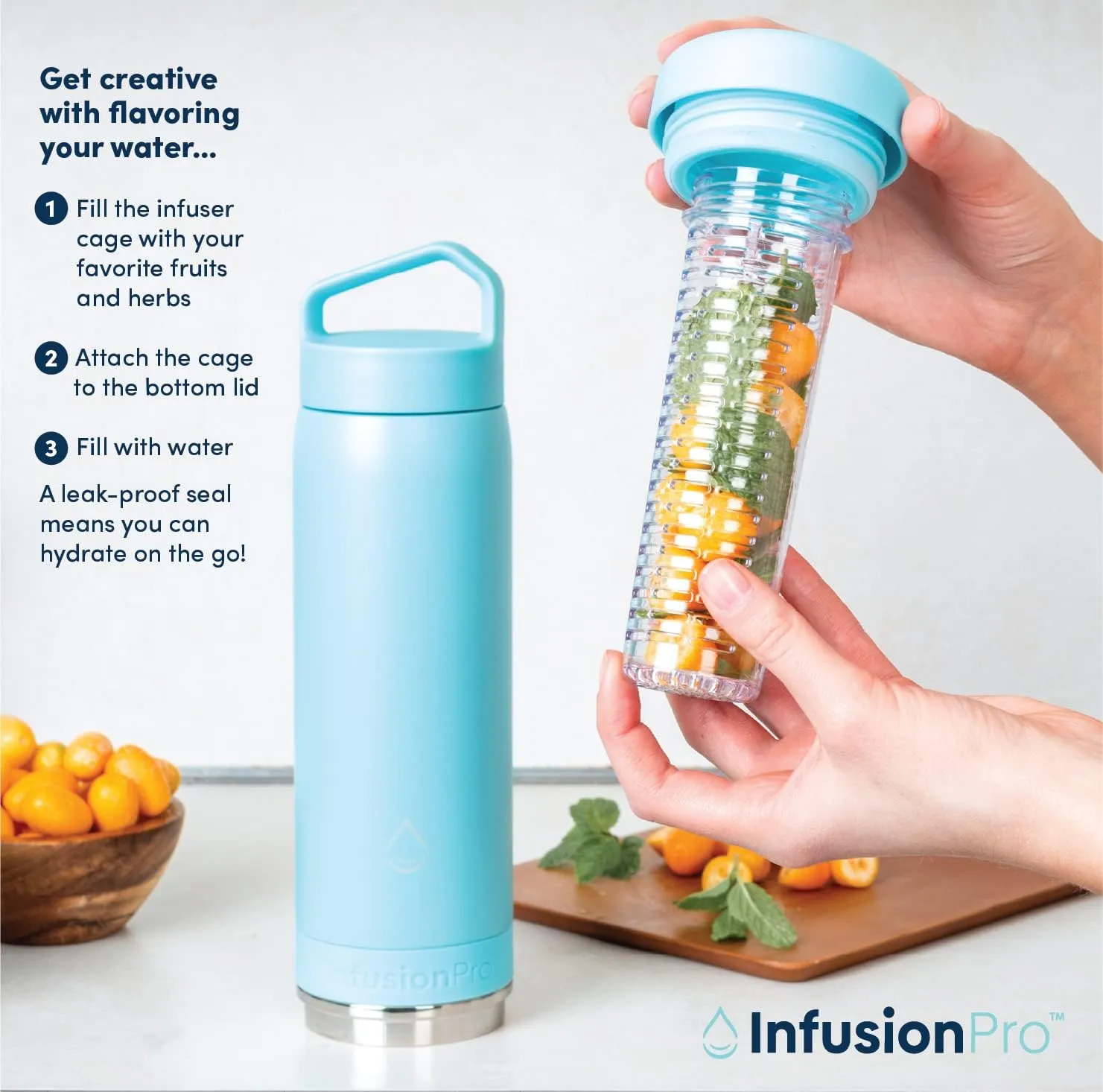 Infusion Pro Fruit Infuser Water Bottle - Vacuum Insulated (20 oz) Stainless Steel : Fruit Infusion Recipe eBook : Bottom Loading for More Flavor : Easy Cleaning : Great Gift