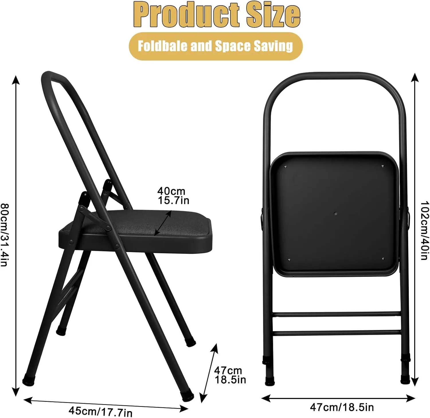 INNOLIFE Yoga Auxiliary Chair Foldable Backless Yoga Chair for Abs & Core, Foldable Balance Training Yoga Chair, Flexibility and Strength Training and Back Pain Relieving (Black)