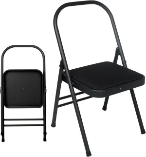 INNOLIFE Yoga Auxiliary Chair Foldable Backless Yoga Chair for Abs & Core, Foldable Balance Training Yoga Chair, Flexibility and Strength Training and Back Pain Relieving (Black)