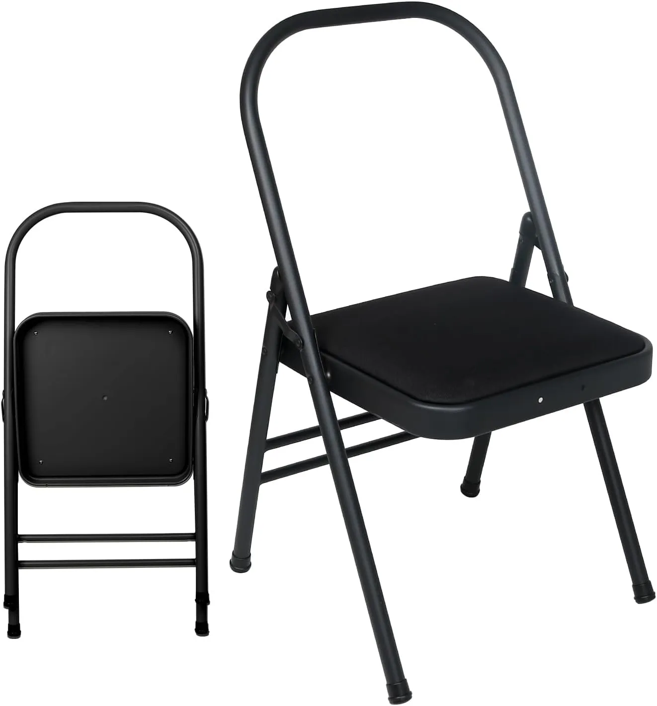 INNOLIFE Yoga Auxiliary Chair Foldable Backless Yoga Chair for Abs & Core, Foldable Balance Training Yoga Chair, Flexibility and Strength Training and Back Pain Relieving (Black)